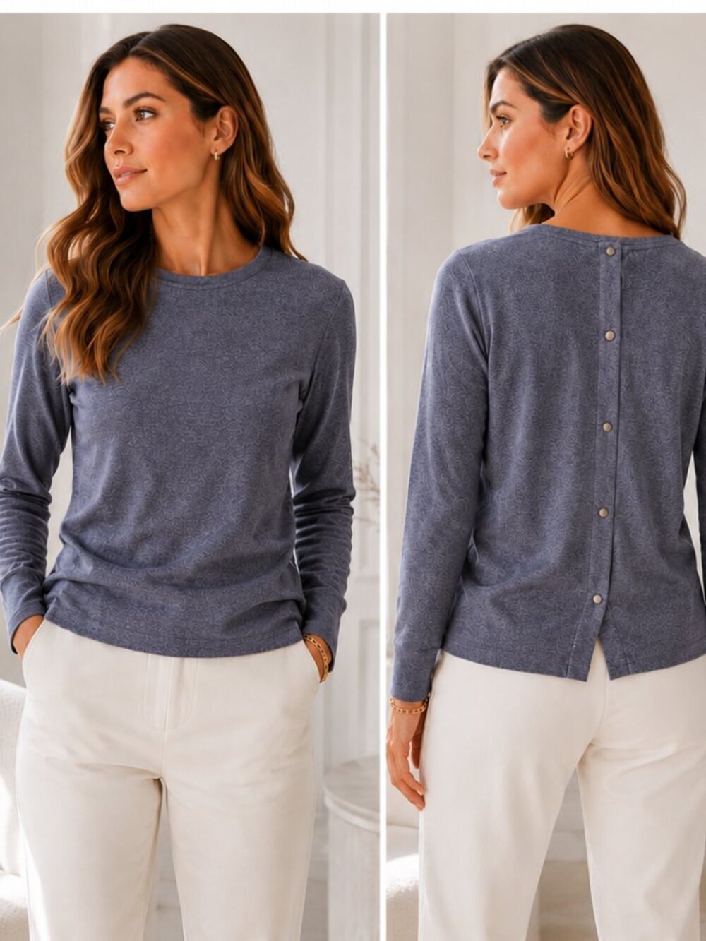 Reiss Milly Long sleeve Faux Button back Top in Blue